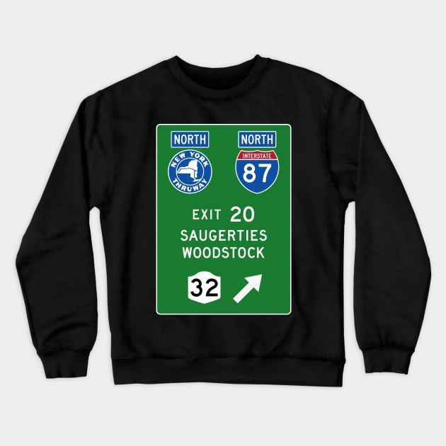 New York Thruway Northbound Exit 20: Saugerties Woodstock Catskills Crewneck Sweatshirt by MotiviTees